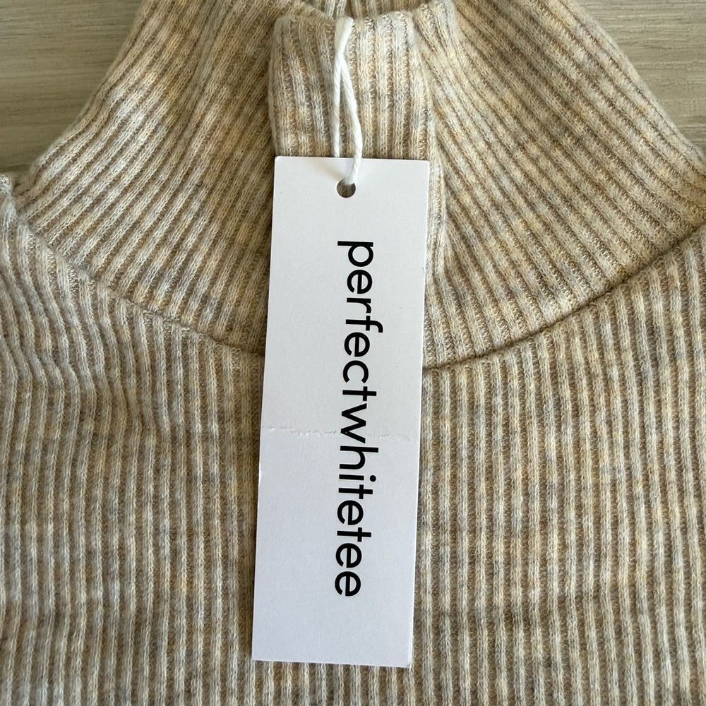 Perfect White Tee Noelle Sweater Rib Turtleneck Top Tan Small NWT IN PACKAGE - Picture 8 of 10